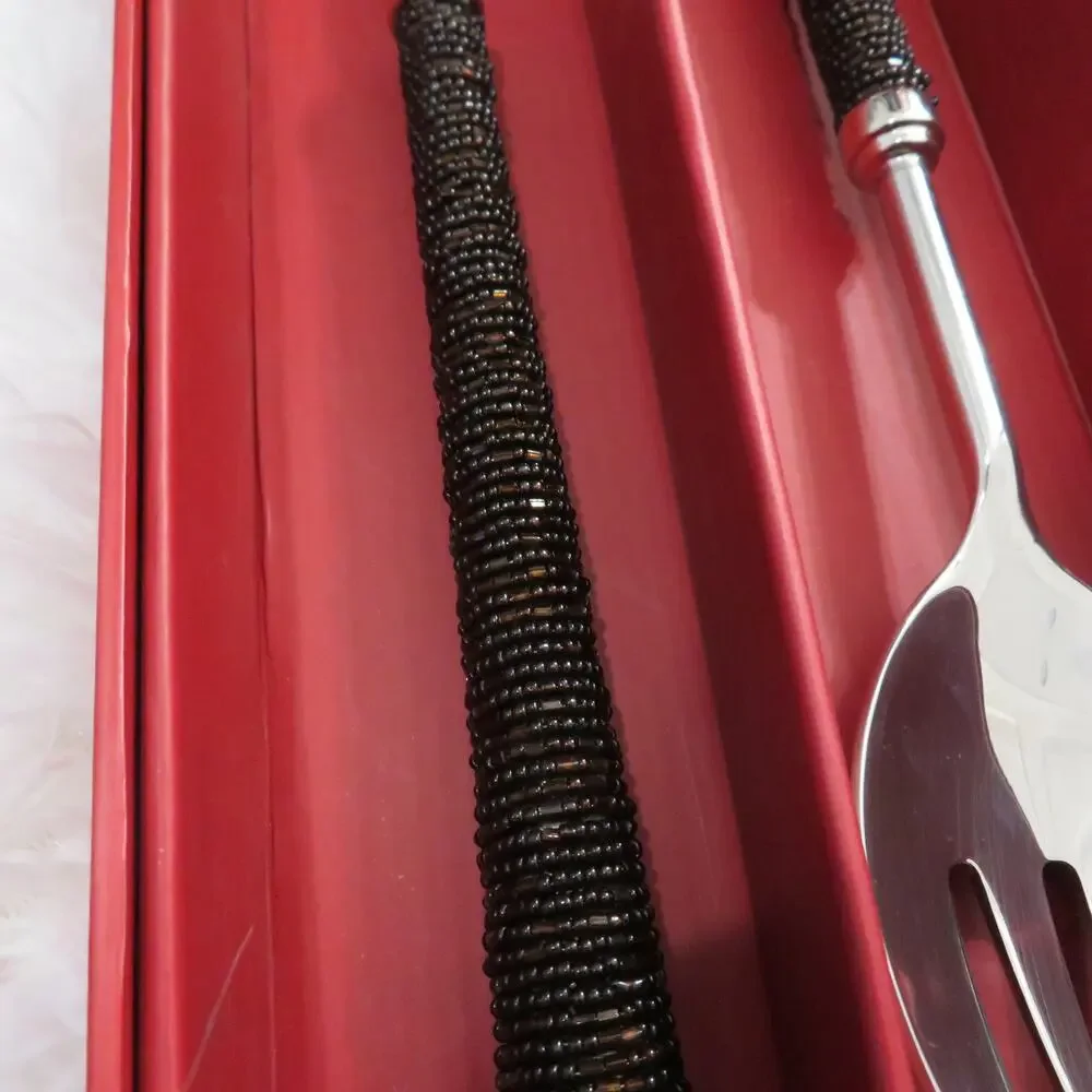 Pottery Barn Bronze Seed Bead Long Servers Set of Long Salad Servers